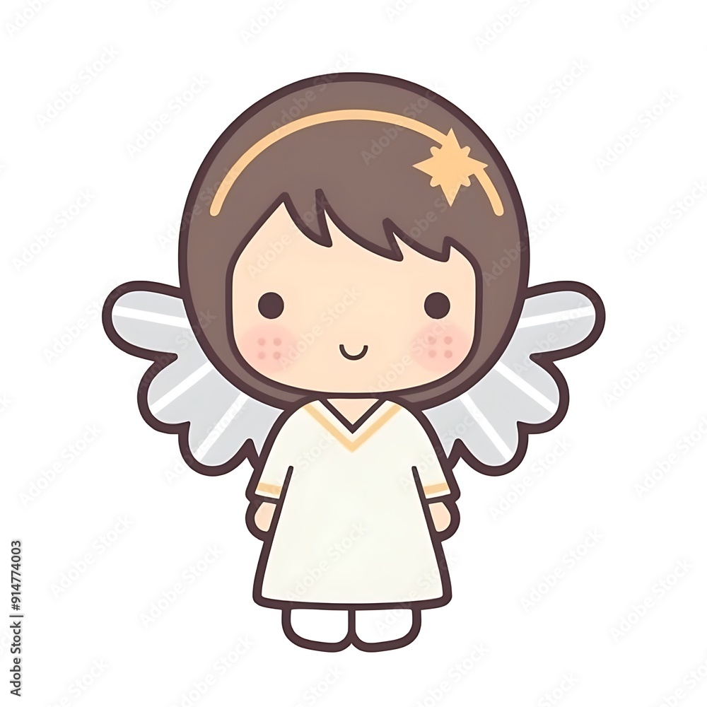 Cute Cartoon Angel Girl With Brown Hair and White Wings Cute Cartoon Angel Girl With Brown Hair and White Wings