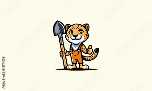 cheetah character holding a hoe vector illustration mascot design