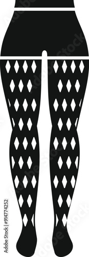 Black and white silhouette of a woman wearing fishnet tights with a rhombus pattern