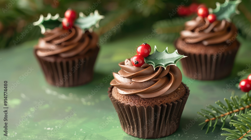 chocolate cupcakes with christmas decoration chocolate cupcakes with christmas decoration