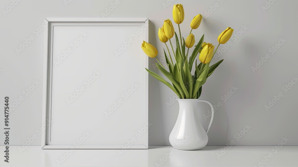 White Frame and Yellow Tulips White Frame and Yellow Tulips