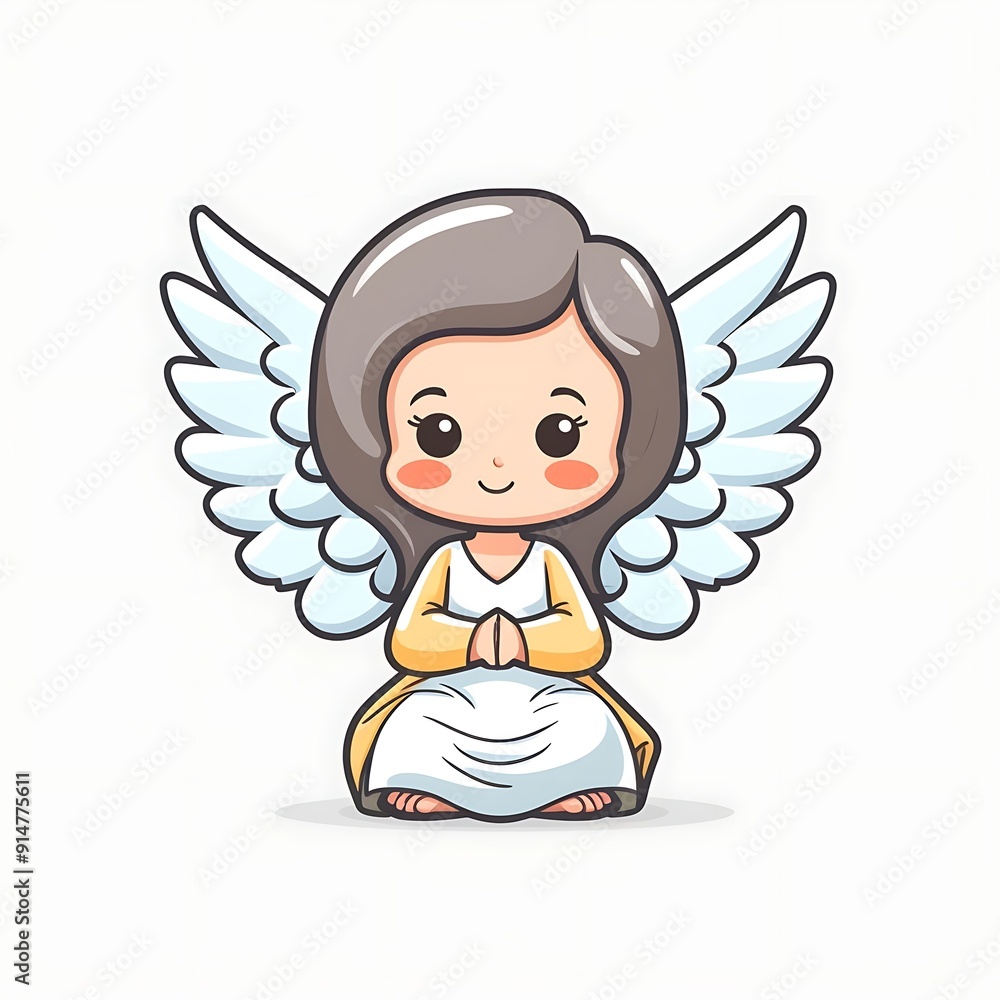 Fototapeta premium Cute Cartoon Angel Girl Sitting With Hands Folded