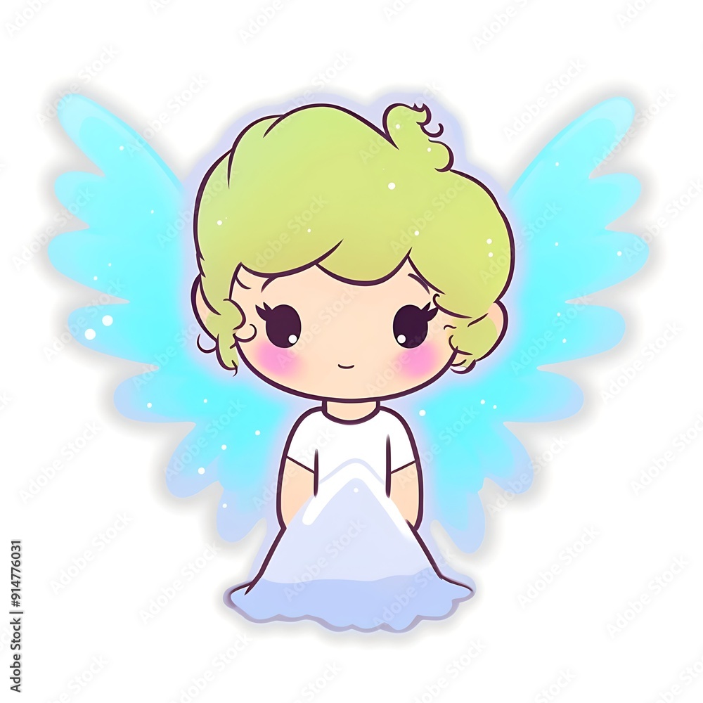 Cute Cartoon Angel With Blonde Hair and Blue Wings Cute Cartoon Angel With Blonde Hair and Blue Wings