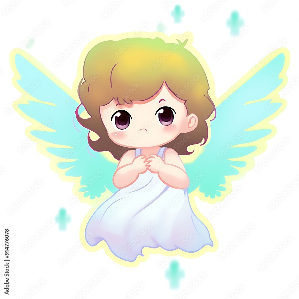 Cute Cartoon Angel With Blonde Hair and Blue Wings Cute Cartoon Angel With Blonde Hair and Blue Wings