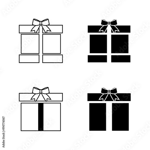 Gift box icon set black and white design template. Gift giving icon. For birthday, anniversary, special day, Christmas event, decoration and business industry. Symbol element vector illustration