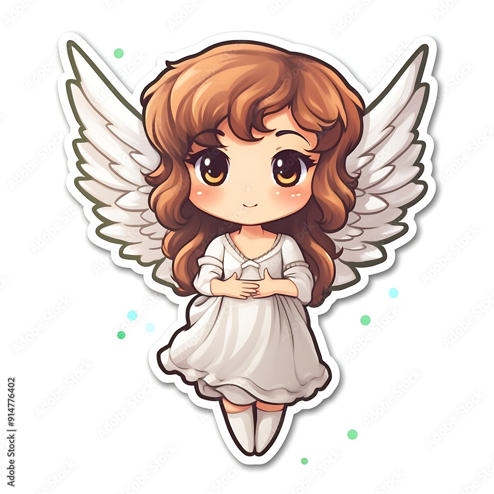 Smiling Angel With Brown Hair In White Dress Smiling Angel With Brown Hair In White Dress