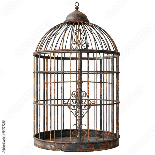 A bird cage with a metal top and a metal bottom photo