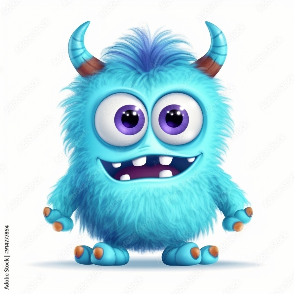 Blue Furry Monster With Big Eyes and Grinning Mouth Blue Furry Monster With Big Eyes and Grinning Mouth