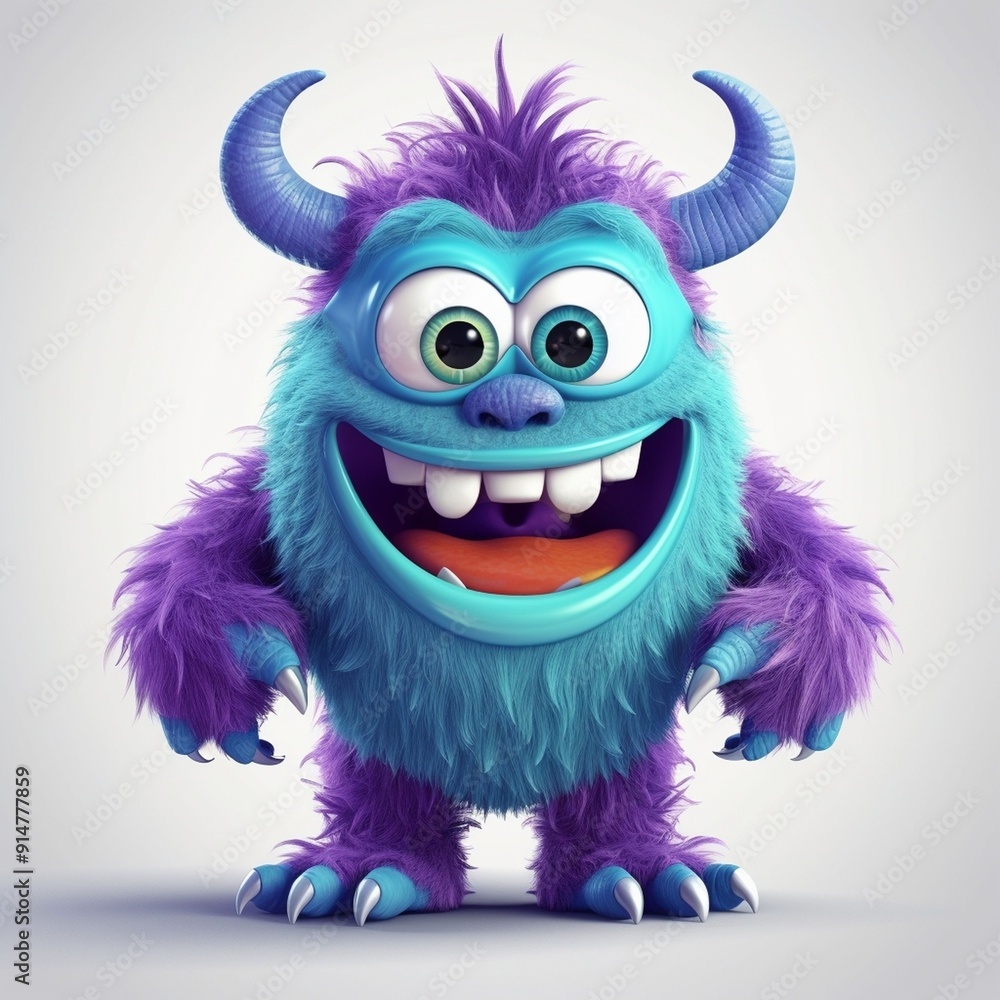 Smiling Blue And Purple Furry Monster With Big Eyes And Sharp Claws Smiling Blue And Purple Furry Monster With Big Eyes And Sharp Claws