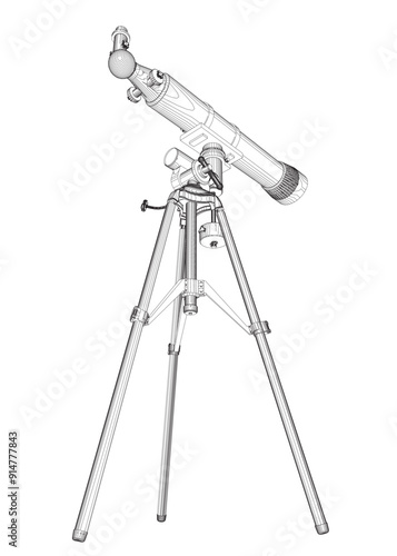 Contour drawing of Telescope - astronomy tool. Telescope in simple outline vector illustration.