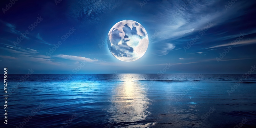 Moon shining brightly over calm ocean water at night, moon, sea, night, beach, reflection, serene, tranquil, beauty Moon shining brightly over calm ocean water at night, moon, sea, night, beach, reflection, serene, tranquil, beauty