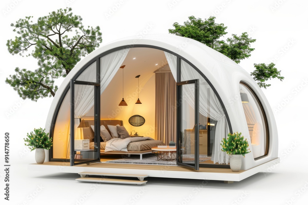 Cozy modern pod house with scenic winter backdrop perfect for a tranquil retreat Cozy modern pod house with scenic winter backdrop perfect for a tranquil retreat