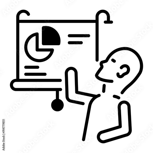 A character based line style icon of presentation 