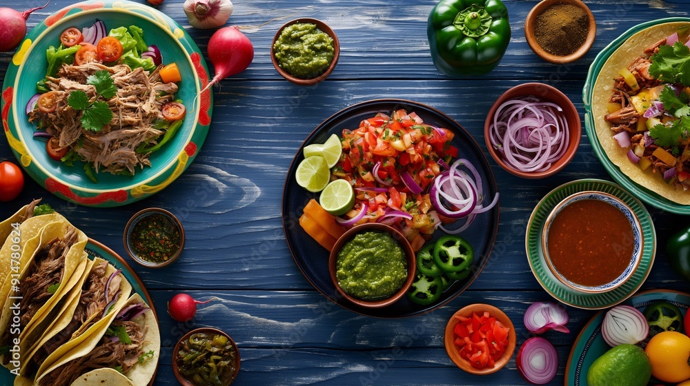 Mexican Cuisine Assortment with Tacos and Sides Mexican Cuisine Assortment with Tacos and Sides
