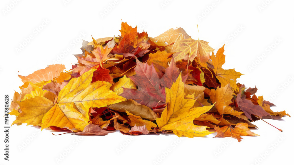 Pile of fallen leaves heaped together isolated on a white background. Pile of fallen leaves heaped together isolated on a white background.