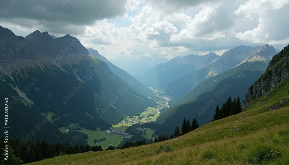 Mountain Valley Landscape with Cloudy Sky. Mountain Valley Landscape with Cloudy Sky.