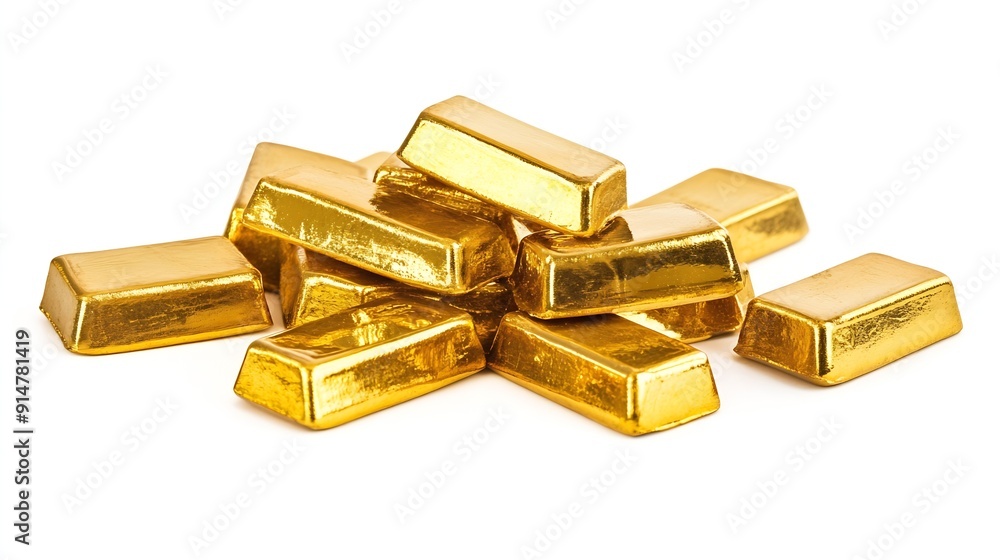 Stack of shiny gold bars isolated on white : Generative AI Stack of shiny gold bars isolated on white : Generative AI