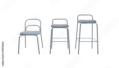 Polygonal model Vector illustration Bar stool icons set. Chair bench. Club furniture. Front view.