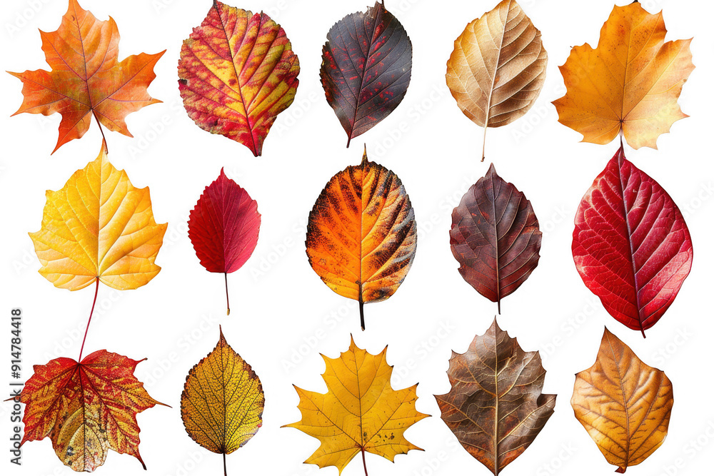 Obraz premium A collection of autumn leaves in various shapes and sizes