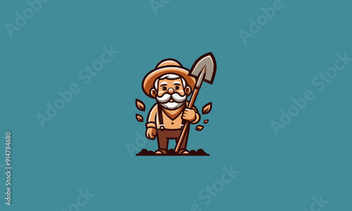 character cartoon grandpa holding hoe vector mascot design