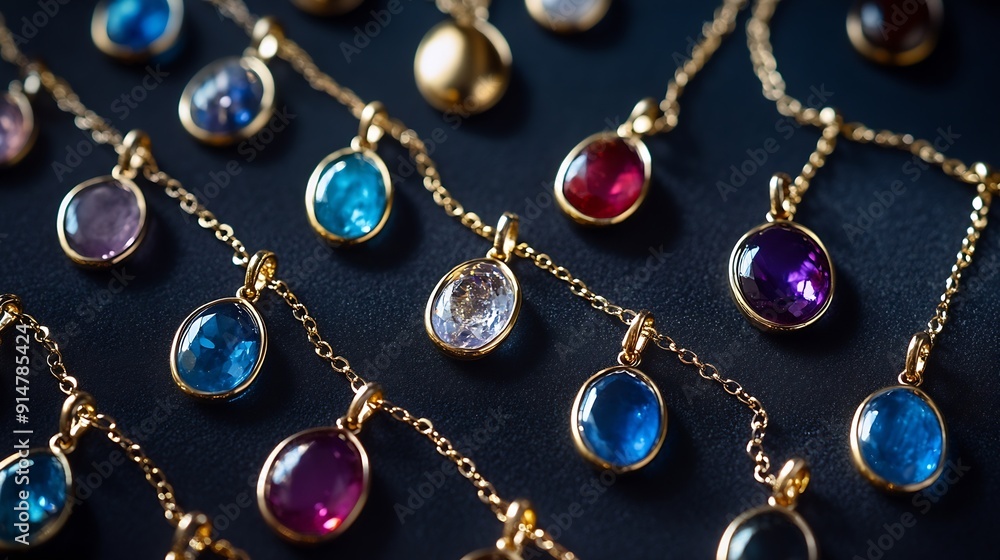 Birthstone gemstone pendants on display : Generative AI Birthstone gemstone pendants on display : Generative AI