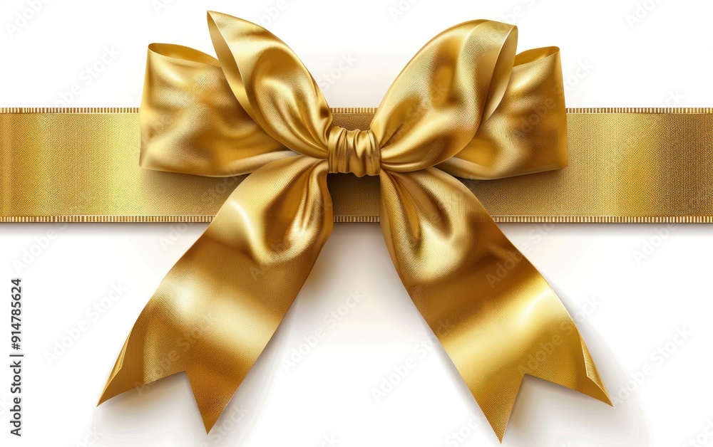 Golden Satin Bow with Ribbon on White Background Golden Satin Bow with Ribbon on White Background