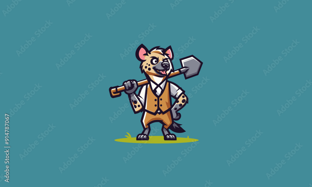 character hyena holding hoe vector illustration flat design character hyena holding hoe vector illustration flat design