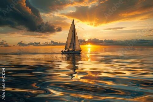 Serenity on the Water: Sailing a Finn Class at Sunset in Brazil photo