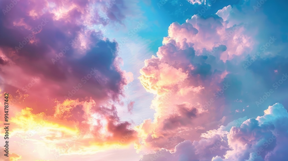 Pastel colored clouds against a sunset sky. Pastel colored clouds against a sunset sky.