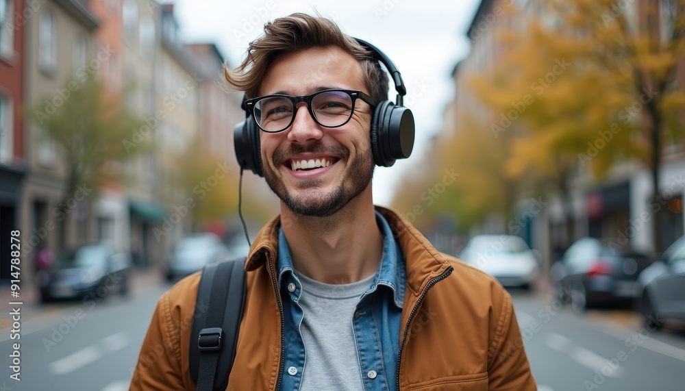 Happy young man with headphones smiling. Happy young man with headphones smiling.