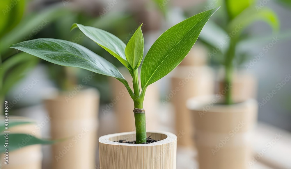 Bamboo plant labels in a home garden, sustainable gardening practices, eco-friendly Bamboo plant labels in a home garden, sustainable gardening practices, eco-friendly