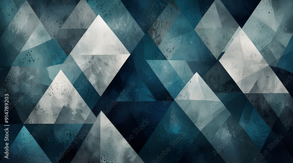 modern abstract blue background design with layers of textured white transparent material in triangle diamond and squares shapes in random geometric pattern, Generative AI modern abstract blue background design with layers of textured white transparent material in triangle diamond and squares shapes in random geometric pattern, Generative AI
