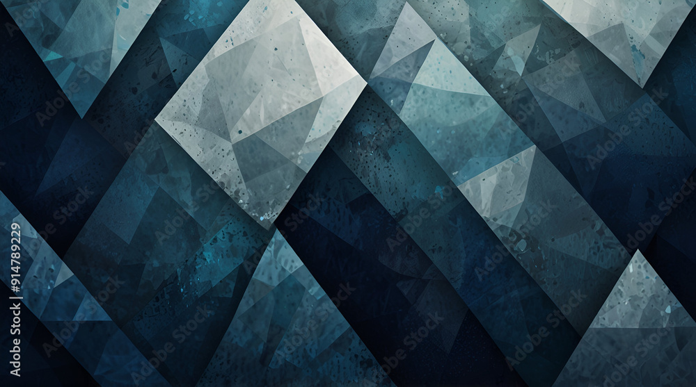 modern abstract blue background design with layers of textured white transparent material in triangle diamond and squares shapes in random geometric pattern, Generative AI modern abstract blue background design with layers of textured white transparent material in triangle diamond and squares shapes in random geometric pattern, Generative AI