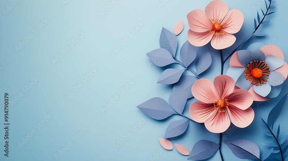 Paper flowers on light background : Generative AI Paper flowers on light background : Generative AI