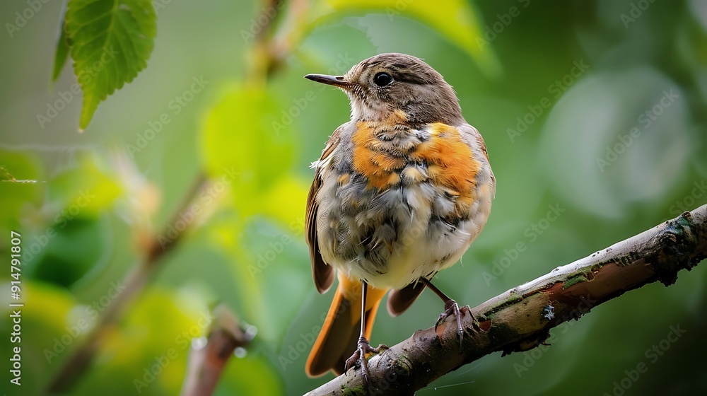 Fototapeta premium A Red-Breasted Robin Perched on a Branch