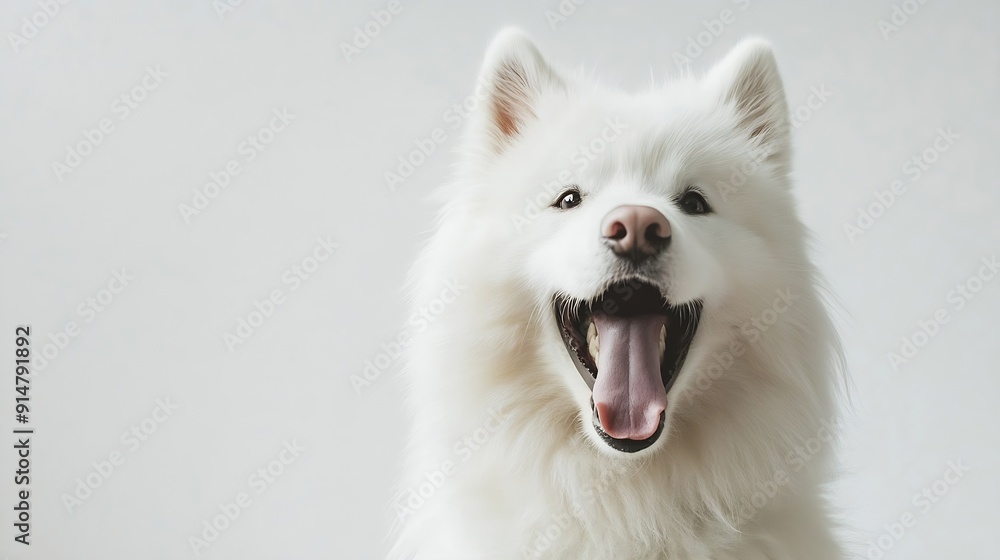 Samoyed dog panting and looking at the camera isolated on white : Generative AI Samoyed dog panting and looking at the camera isolated on white : Generative AI