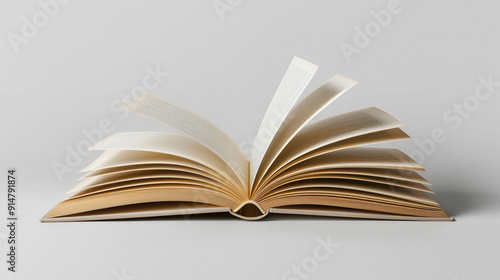 Half-open book side view on a white background.  Book wallpaper. White book color photo