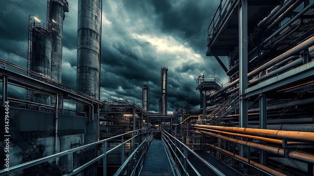 Complex industrial maze under a brooding sky : Generative AI Complex industrial maze under a brooding sky : Generative AI