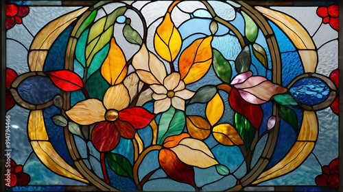 Wallpaper Mural Stained glass window background with colorful Flower a Torontodigital.ca