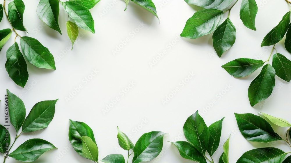 Green Leaves Frame on White Background Green Leaves Frame on White Background