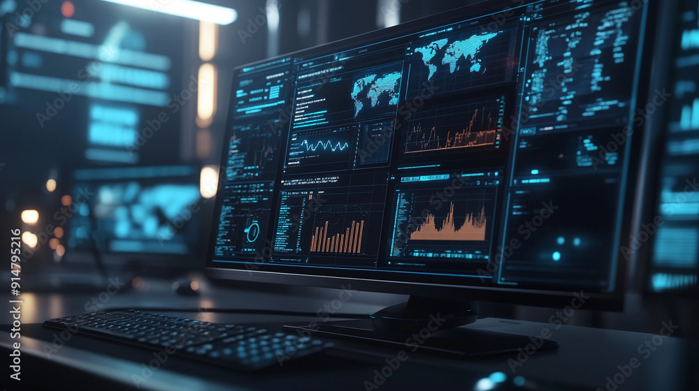 AI-driven analytics software on a computer screen. AI-driven analytics software on a computer screen.