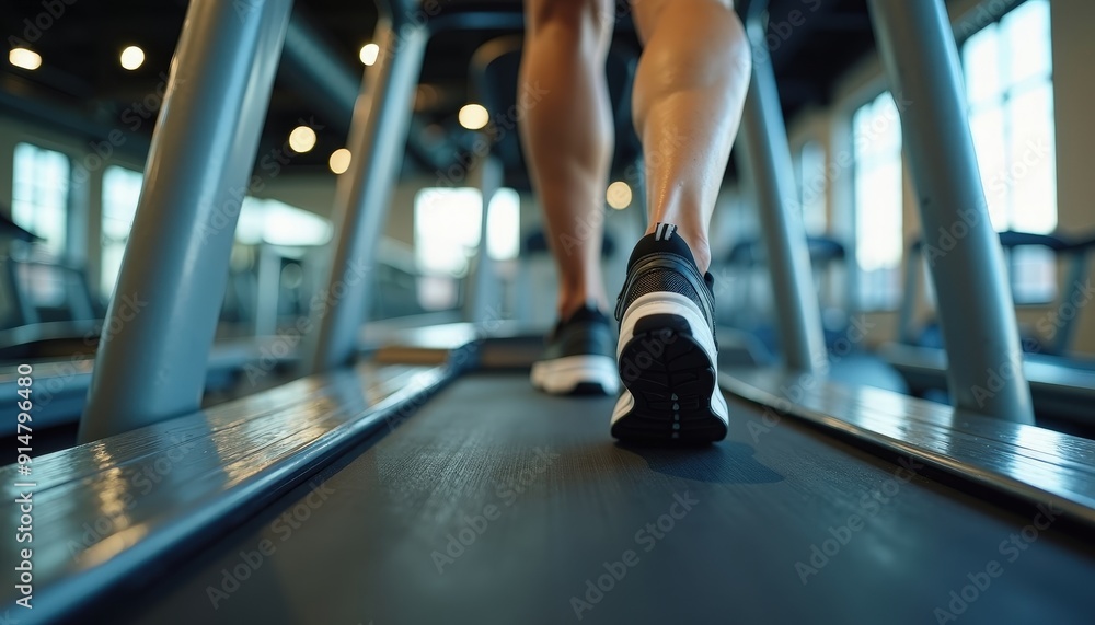 Closeup of a Person's Feet Running on a Treadmill. Closeup of a Person's Feet Running on a Treadmill.
