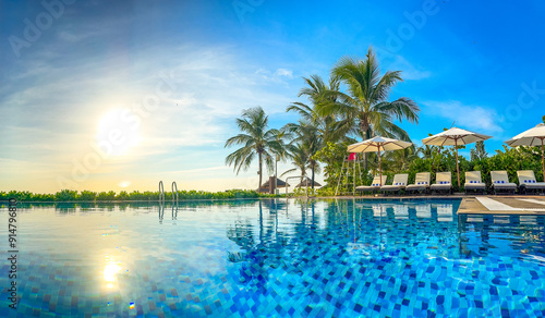 Beach view from pool resort in Da Nang, Vietnam