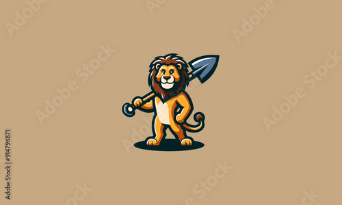 character lion holding hoe vector illustration design