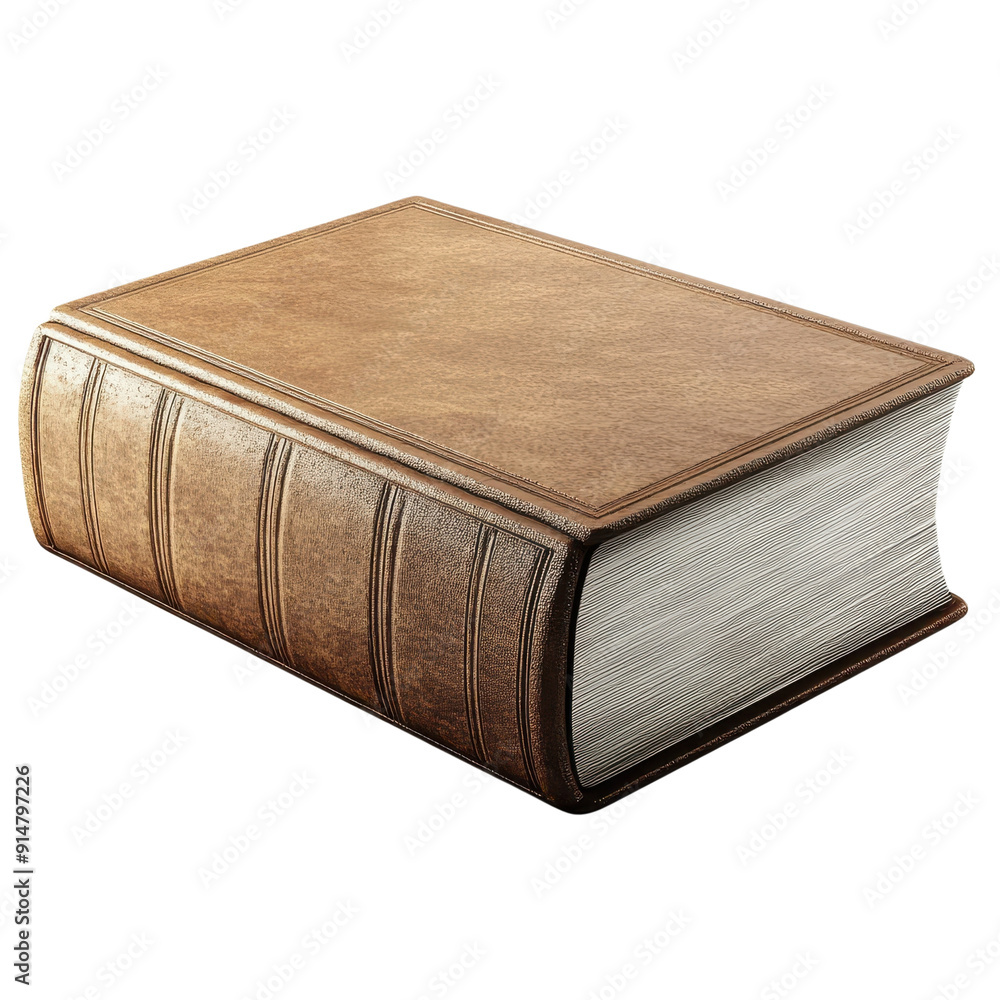 Obraz premium A thick, leather-bound book with a blank cover, showcasing a vintage and classic design, ideal for themes of knowledge, history, and literature.