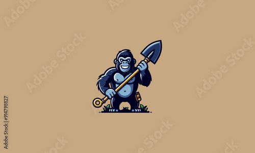 character gorilla holding hoe vector mascot design