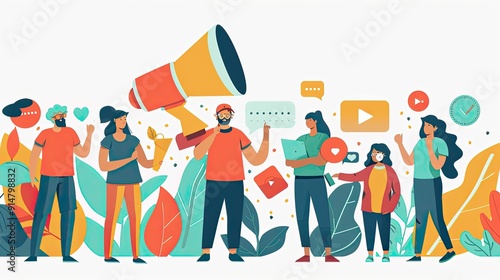 Social media campaign, promoting events, flat design illustration