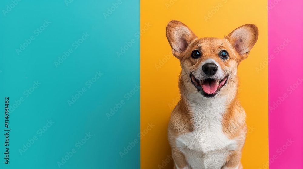 Happy dog in a modern studio with vibrant background, capturing joy and energy, playful pet concept Happy dog in a modern studio with vibrant background, capturing joy and energy, playful pet concept
