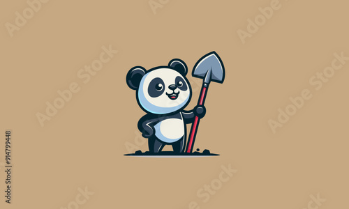 character panda holding hoe vector mascot design