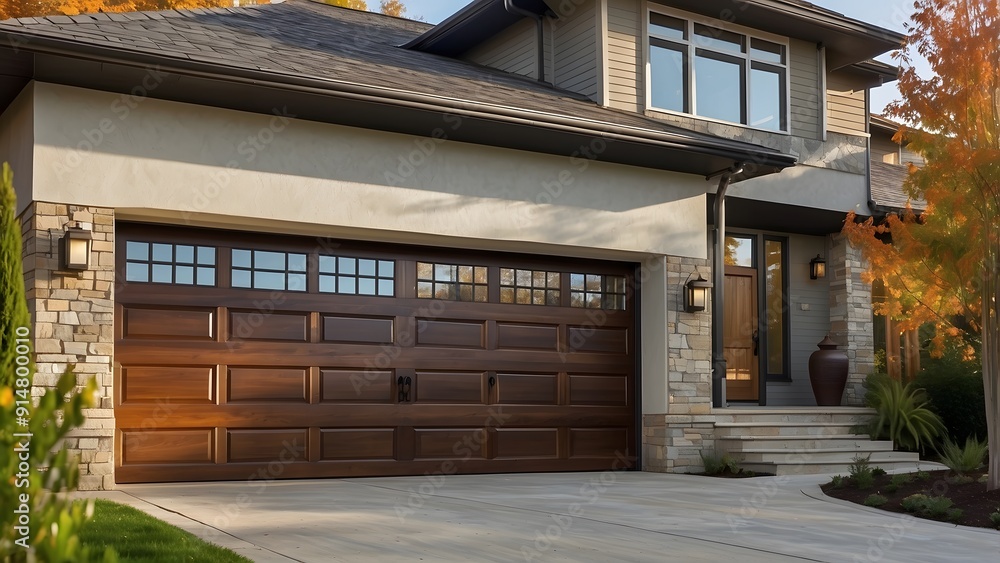 A stunning close-up of a modern garage door design, bright sunny day
A stunning close-up of a modern garage door design, bright sunny day
